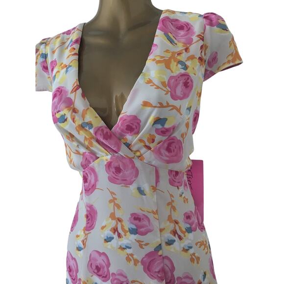 NWT Sz 8 Vintage Betsey Johnson Pink Floral Dress Empire Waist - Picture 3 of 7